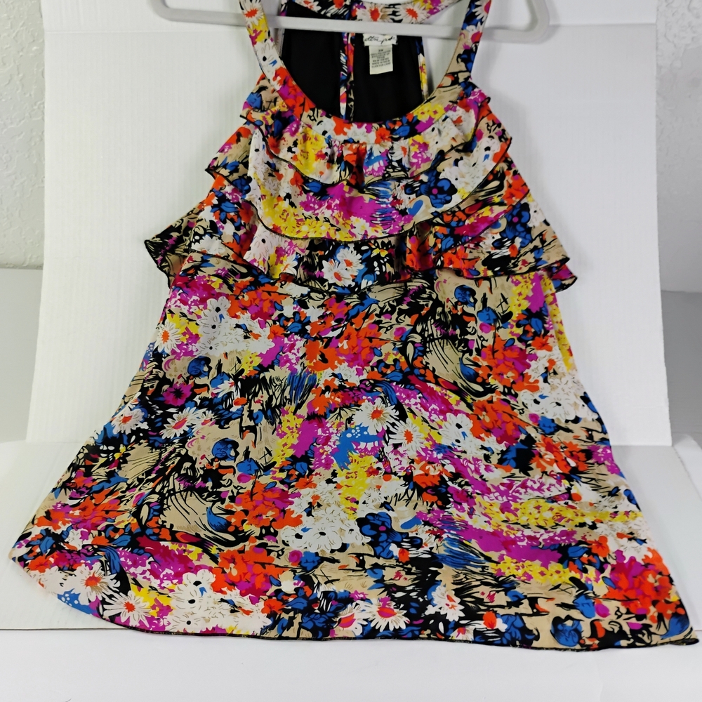Ultra Pink Floral Sleeveless Ruffle Top